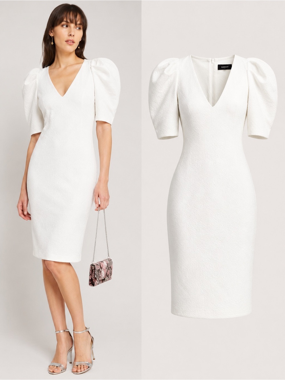 BARDOT Ivory Puffy Sleeve Dress 